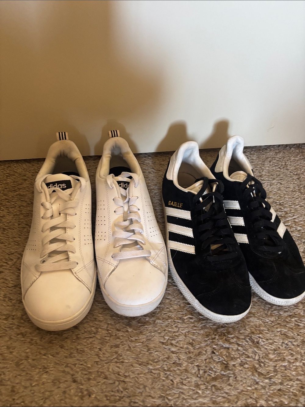 adidas womens White Low-Top Sneakers & Black Gazelle Suede Pair